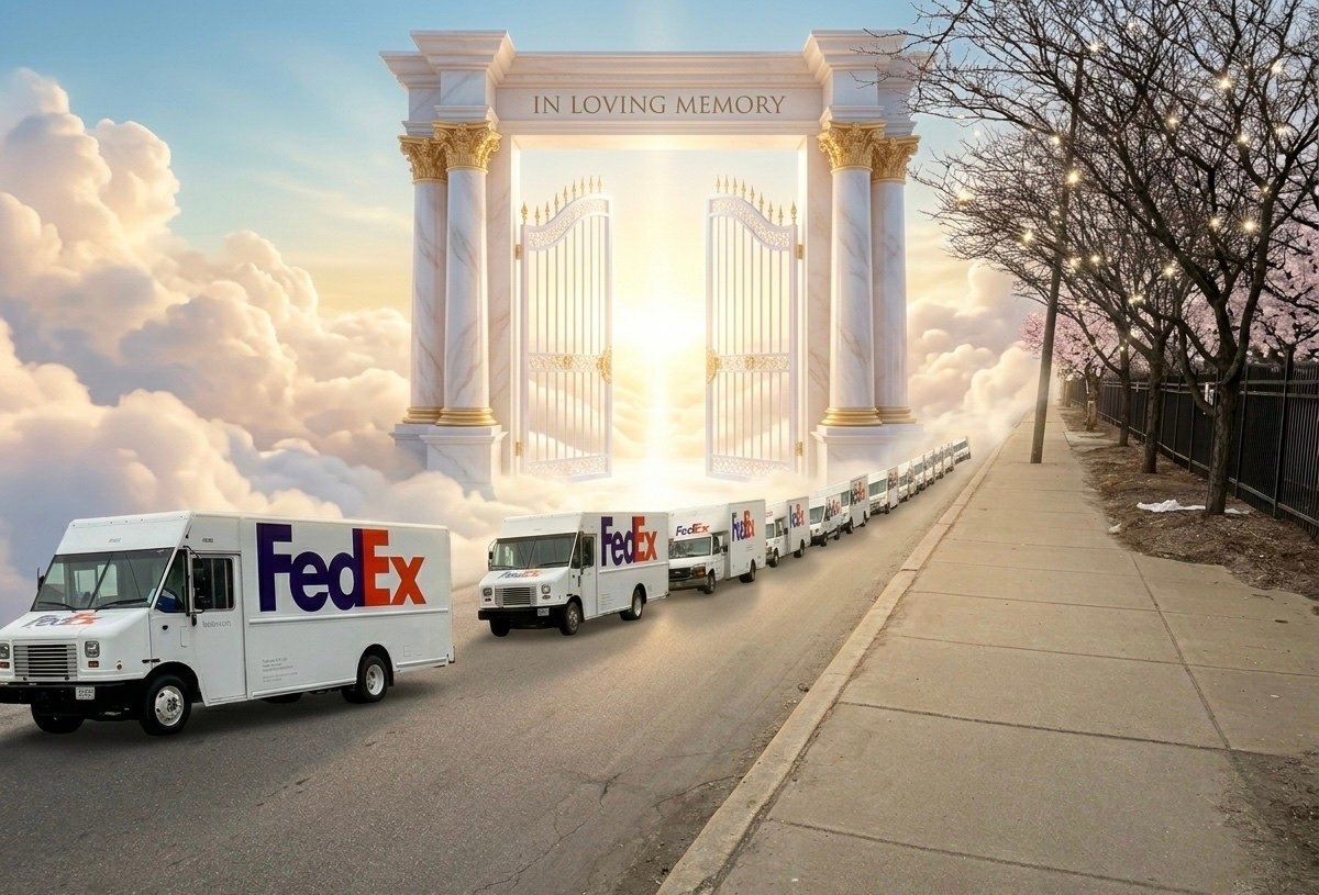 FedEx procession rolling toward heaven's gates — In Loving Memory of Sylvester V. Powell Jr.